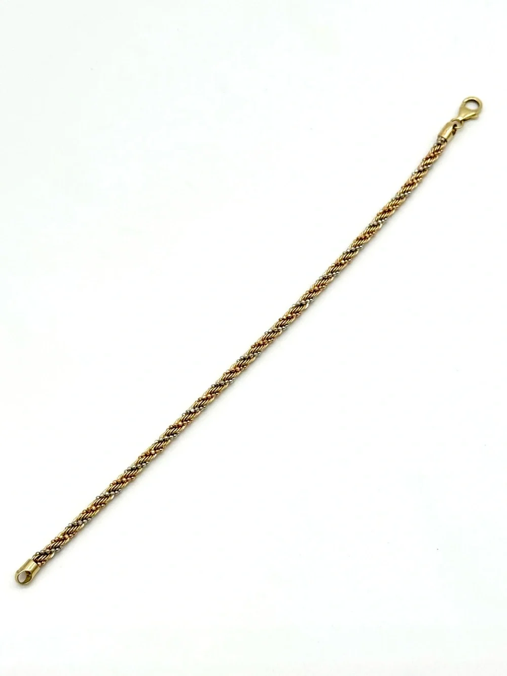 14k Tri Color Gold, 3MM Diamond Cut Rope Bracelet